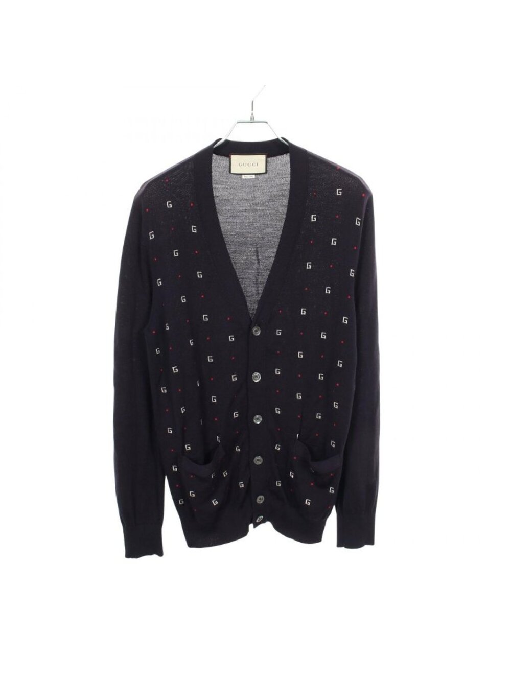 Gucci Cardigan Logo All Over Pattern Wool Navy